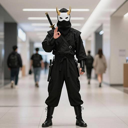 Ninja in Modern Hallway Photograph