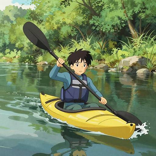 Serene Young Kayaker in Anime Style