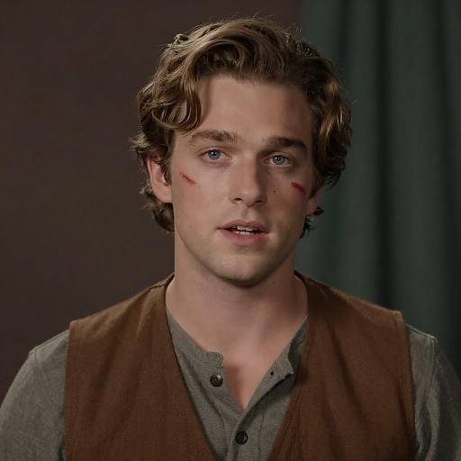 Young Man with Facial Marks and Brown Vest