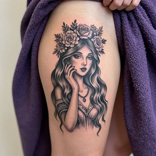 Ethereal Woman Thigh Tattoo