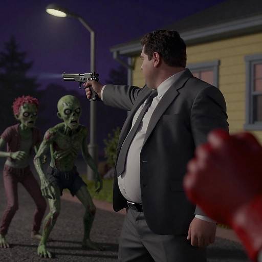 Nighttime Standoff with Zombie Creatures