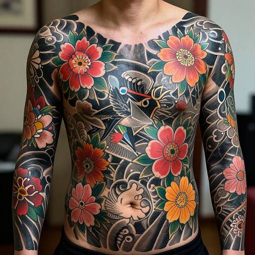 Intricate Japanese Floral Sleeve Tattoo