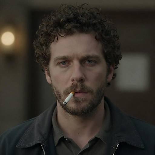 Serious man smoking cigarette