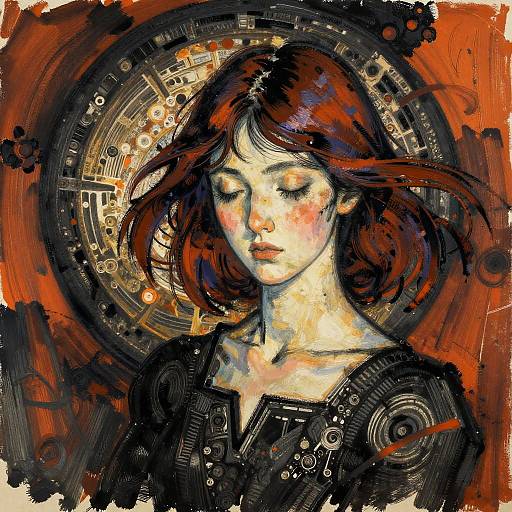 Mahogany-Haired Girl in Vorticist Style