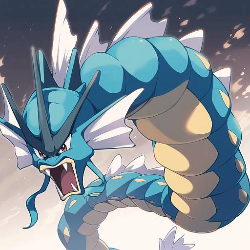 Illustration of Gyarados, pokemon in the style of Natsuki teru