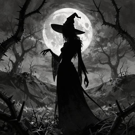 Ominous Witch Silhouette Under Blood Moon