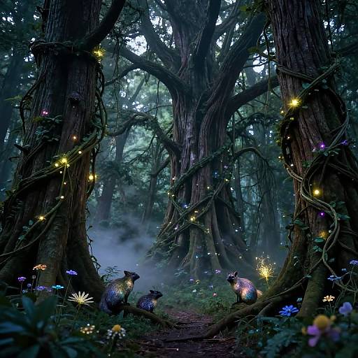 Enchanted Twilight Forest with Glowing Vines
