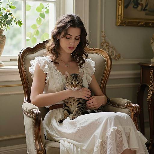 Graceful Woman with Tabby Cat