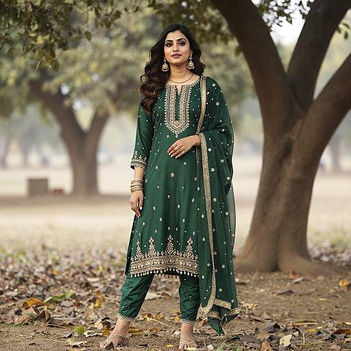 Woman in Green Jodhpuri Suit Outdoors