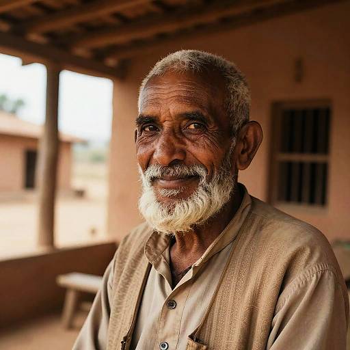Elderly Man on Rustic Porch