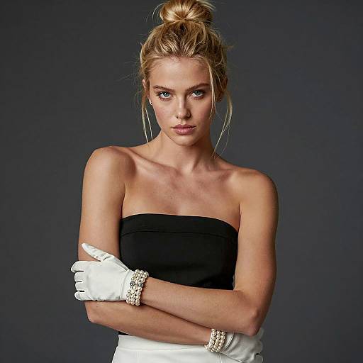 Blonde Woman in Black Top and White Gloves
