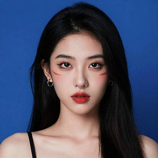 Asian Woman with Facial Markings and Piercings