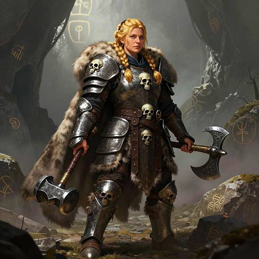 Brave Dwarf Shieldmaiden in Fantasy Cave