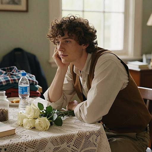 Thoughtful Young Man in Sunlit Room