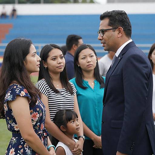 Man Speaking to Group of Women at Outdoor Event