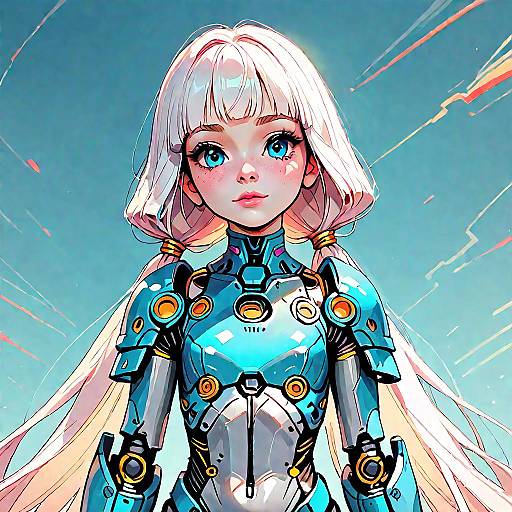 Detailed Cybernetic Character with Twin-Tails