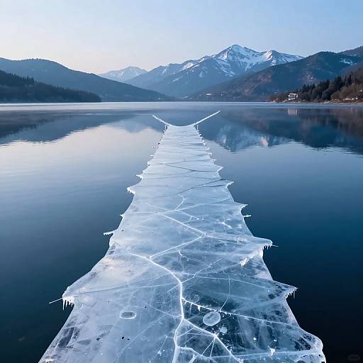 Ethereal Translucent Ice Bridge Over Lake