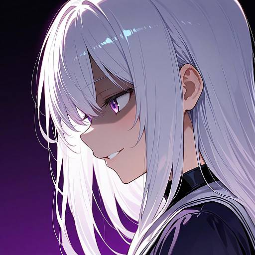 Anime Girl with White Hair and Purple Eyes