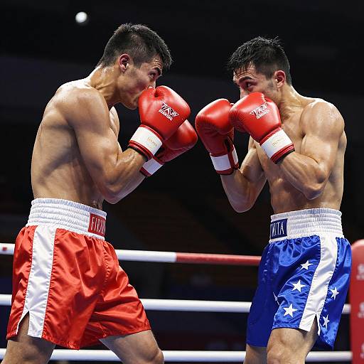 Intense Boxers in Dimly Lit Ring