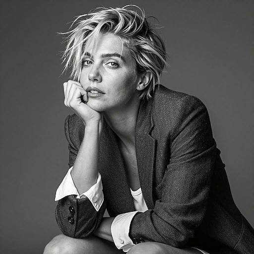 Thoughtful Woman in Black and White