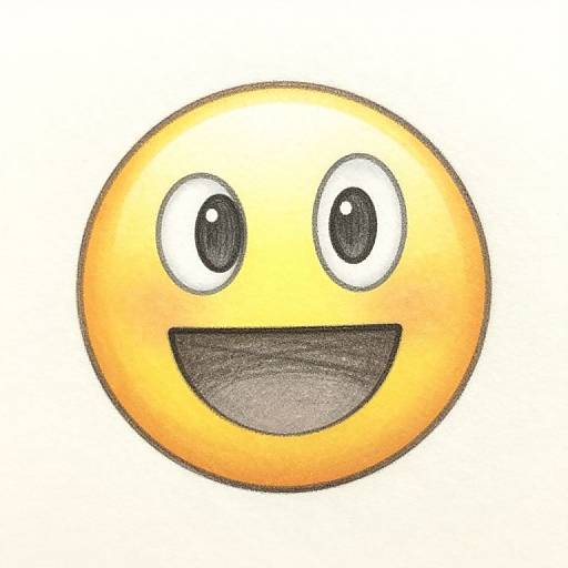 Digital drawing of a bright yellow, round, smiling emoji with large, black, white-eyed pupils and an open, black mouth.