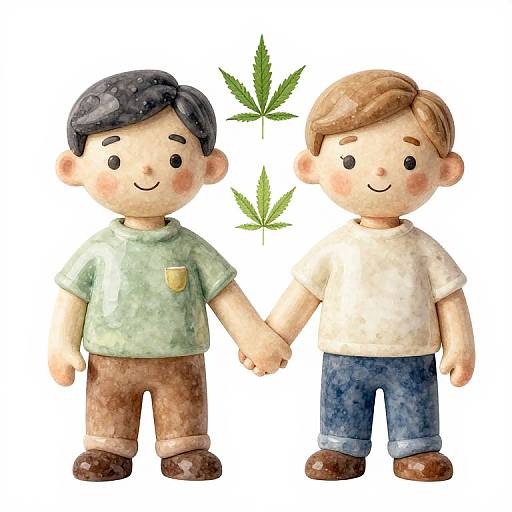 Watercolor Happy Gay Couple with Cannabis
