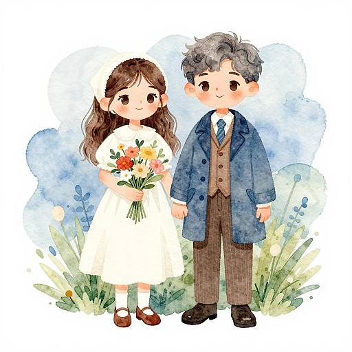 Watercolor illustration of children holding hands