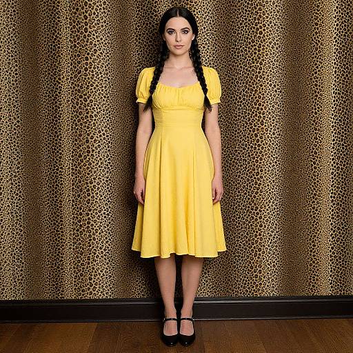 Yellow Dress with Leopard Print Wall