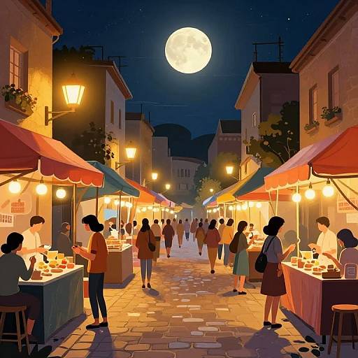 Vibrant Night Market Digital Illustration