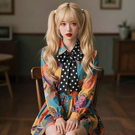 Blonde Woman in Colorful Dress