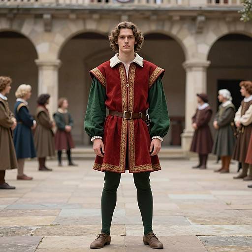 Photorealistic Renaissance Man in Courtyard