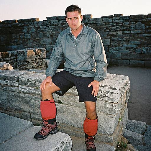 Adventurous Man at Ancient Ruins