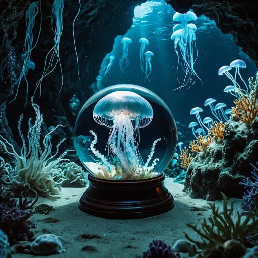 Magical Crystal Ball with Jellyfish in Ocean Cavern Magical Crystal Ball with Jellyfish in Ocean Cavern