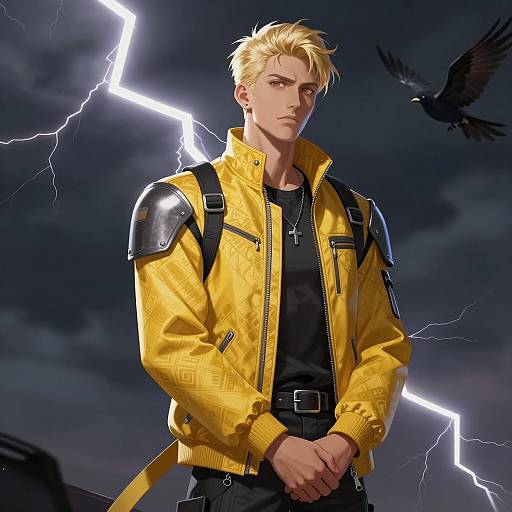 Intense Young Man in Stormy Setting