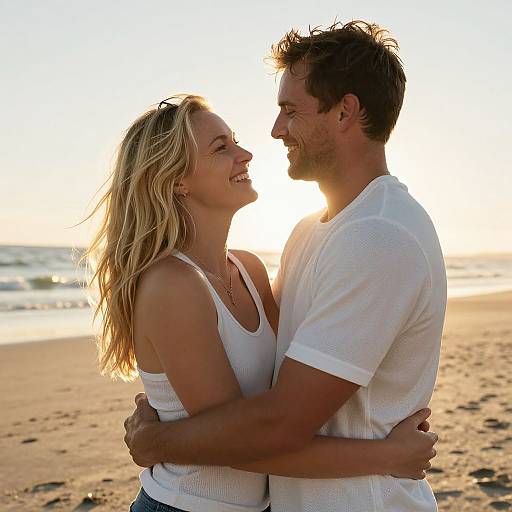 Joyful Beach Embrace at Sunset