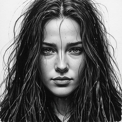 Gentle Healer Wet Ink Charcoal Portrait