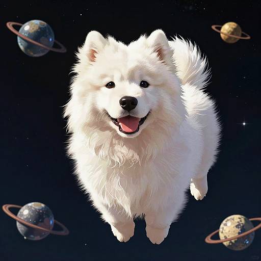 Lifelike Samoyed Puppy in Space