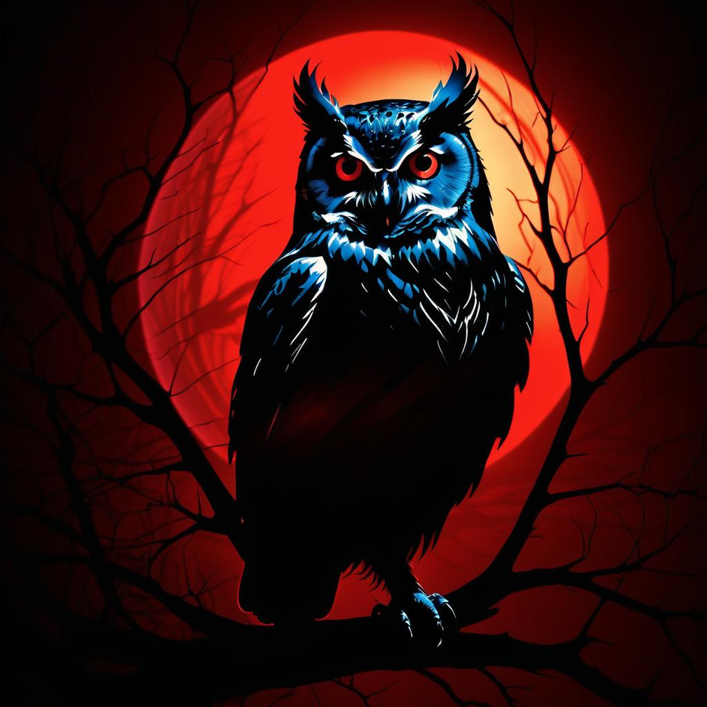 Owl Silhouette with Crimson Aura