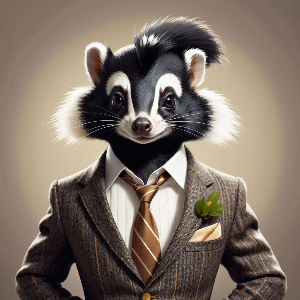 Elegant Skunk in Tweed Blazer Pose