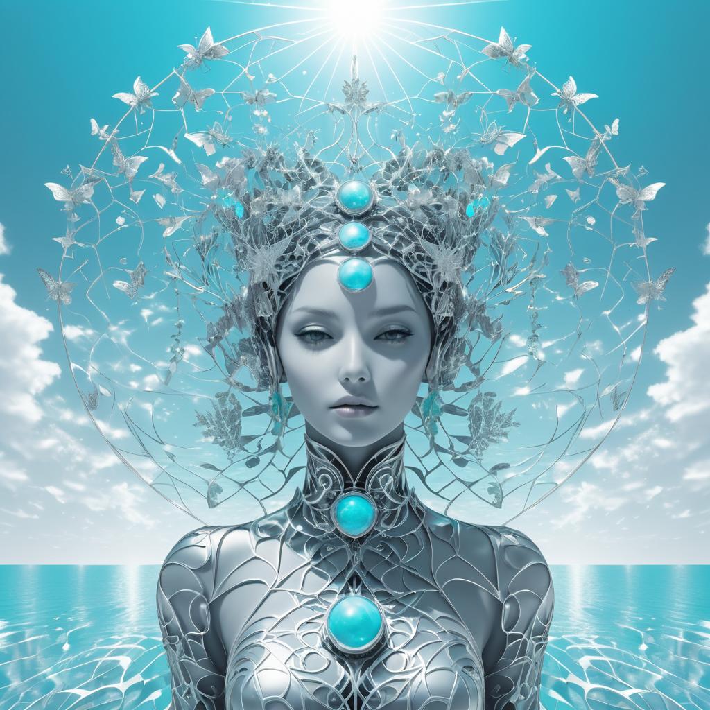 Surreal Robot Woman in Infinite Ocean