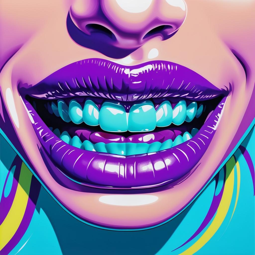 Vibrant Pop Art of Glossy Purple Lips