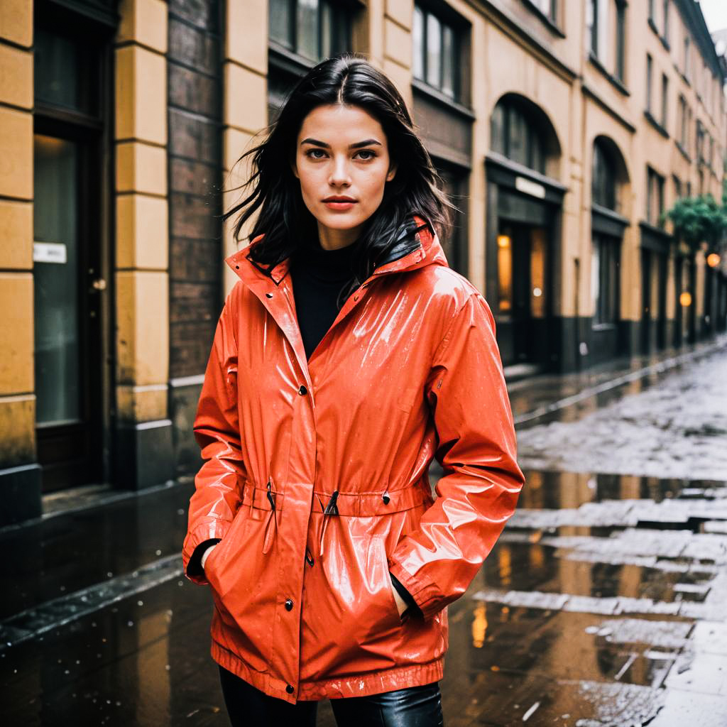 Cheerful Woman in Rainy Day Fashion