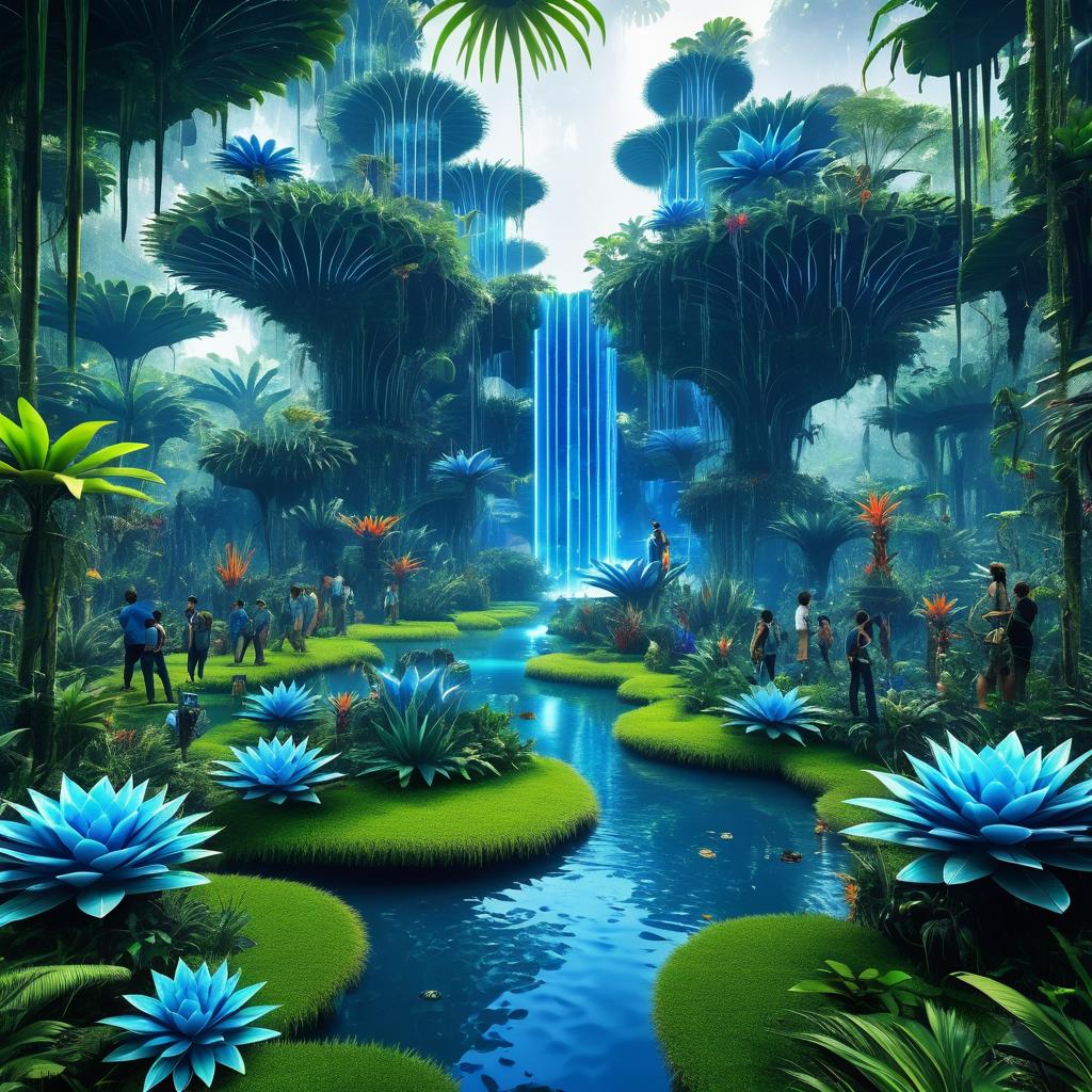 Futuristic Jungle with Virtual Reality Enthusiasts