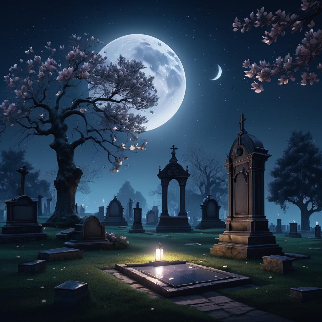 Moonlit Graveyard with Magnolia Tree