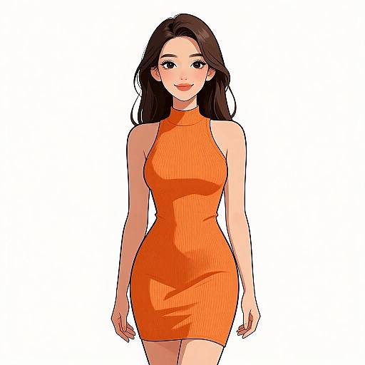 Smiling Woman in Vibrant Orange Dress