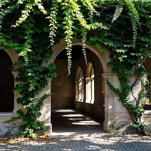 Serene Ivy-Covered Ancient Cloister