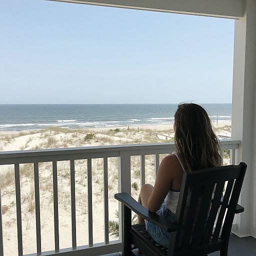 Woman Gazing Ocean View Balcony
