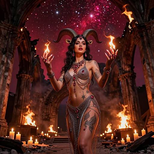 Enigmatic Satyr in Ruined Cathedral