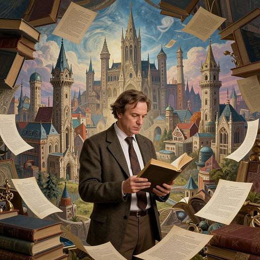 Medieval Cityscape with Thoughtful Man