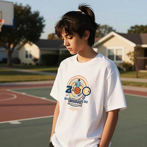 High Ponytail Boy in Suburban Court